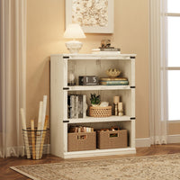 Libreria in legno Garvee Triple Wide a 4 ripiani, bianca, per soggiorno, 40" H x 31,5" W x 12,2" D, robusta, stile industriale