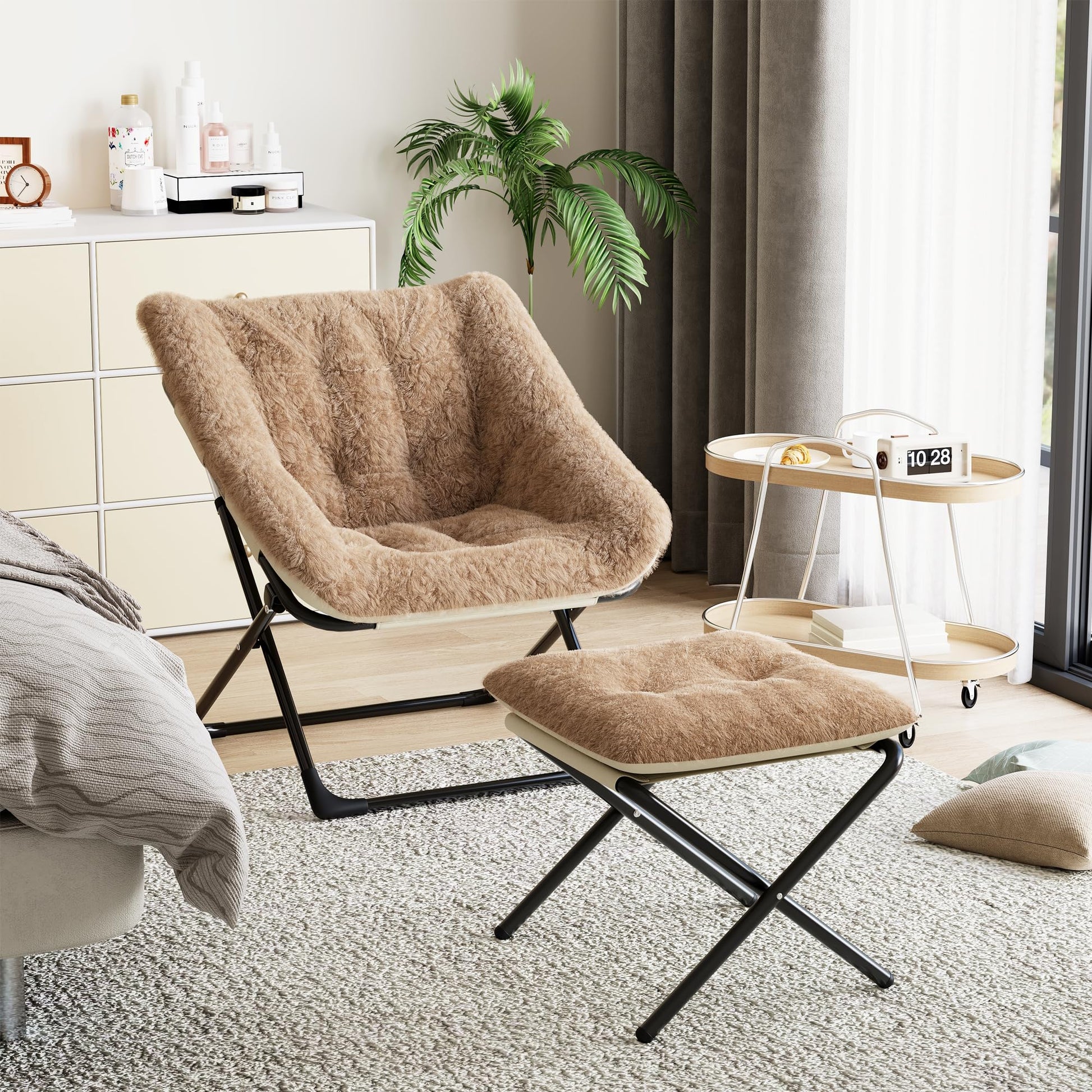 Garvee Comfy Chair Poltrona lounge oversize in pelliccia sintetica con struttura in metallo pieghevole per soggiorno e camera da letto multicolore