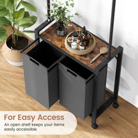 Garvee Laundry Sorter, cesto portabiancheria a 2 sezioni con asta appendiabiti e ripiano in legno per lavanderia, 2 x 49.2 L, nero