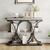 Garvee Tavolo Consolle Industriale 99,1 cm Con 3 Ripiani, Base Metallica Rotonda, Legno Ingegnerizzato, Salotto E Ingresso, Nero, 99,1 cm - Grey-Circle