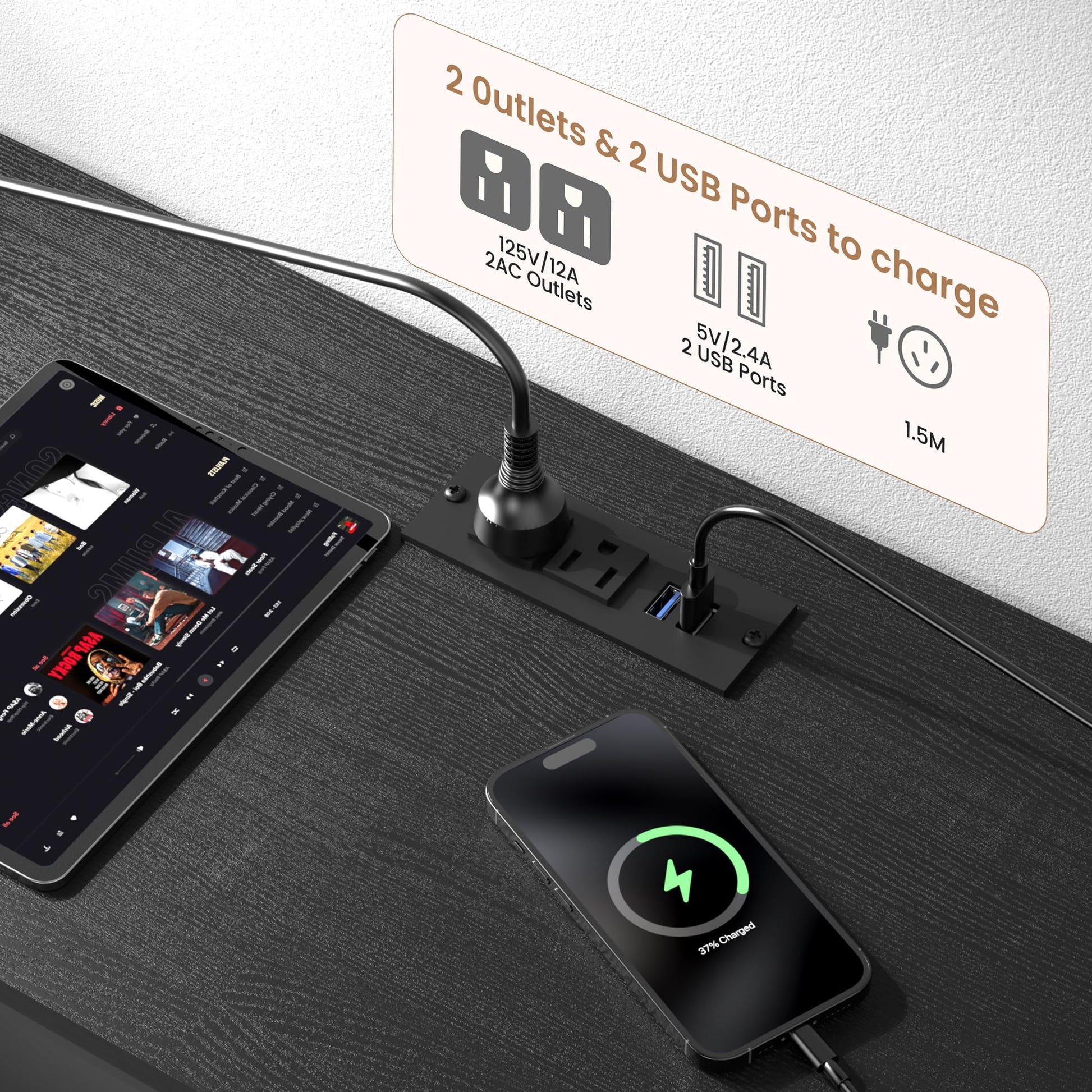 Mobile TV Garvee da 63" per TV da 65-75" con 12 cassetti, illuminazione a LED, tessuto, struttura in metallo per soggiorno e camera da letto