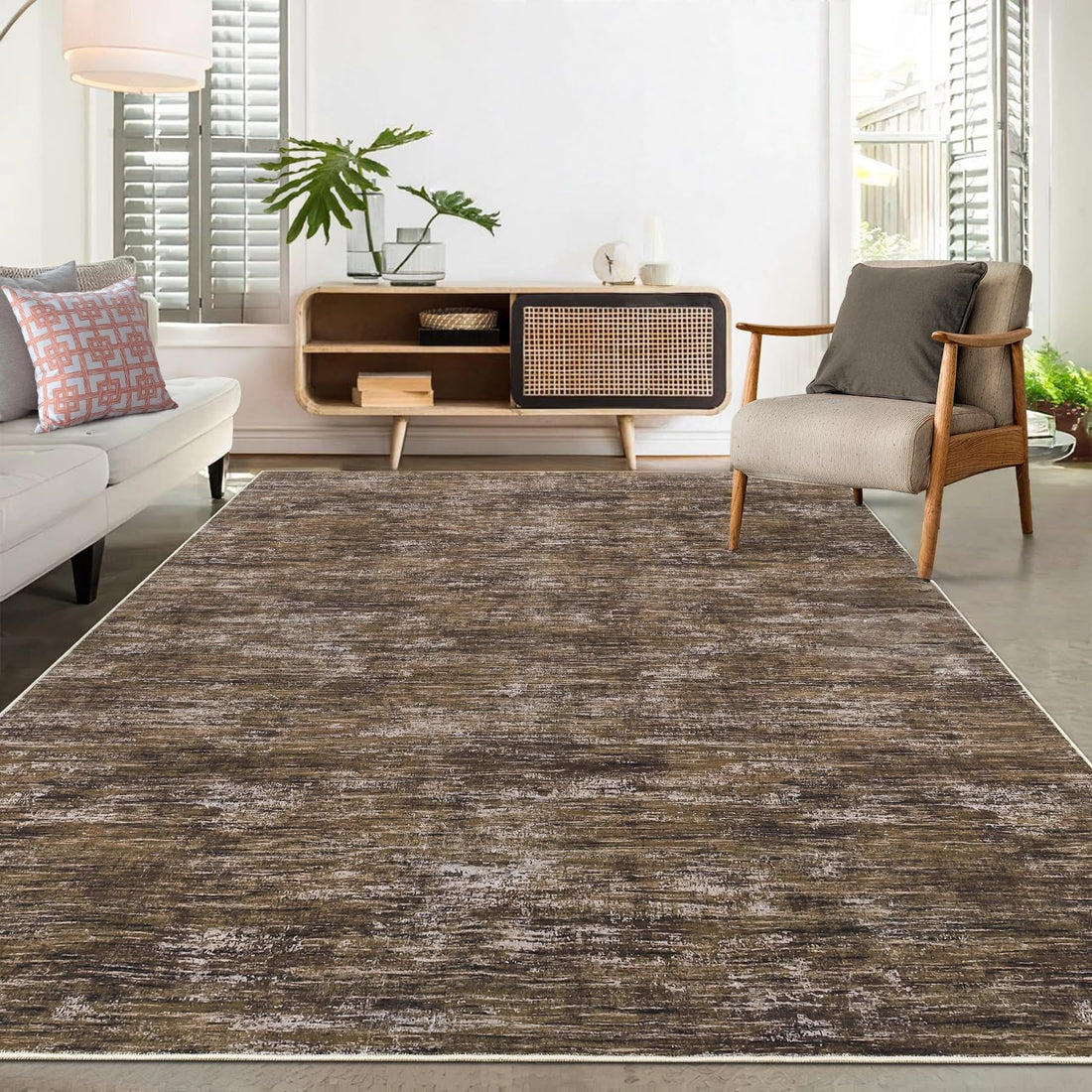 Tappeto moderno Garvee 160x230 cm marrone per soggiorno, camera da letto, ufficio, sala da pranzo, lavabile in lavatrice, antiscivolo, pieghevole