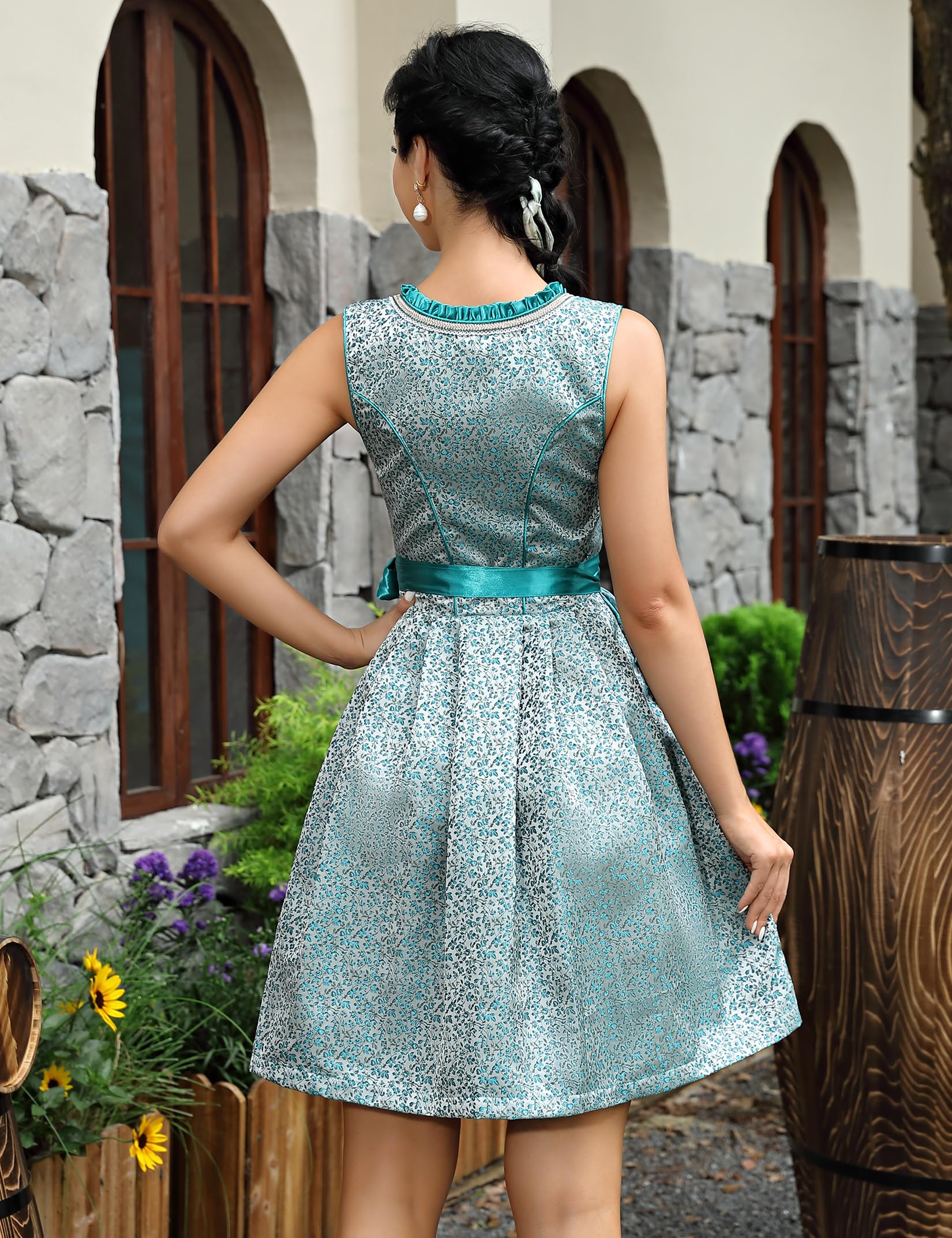 Garvee Dirndl da donna, abito tradizionale midi in 2 pezzi con grembiule Dirndl per l'Oktoberfest, verde, taglia 40