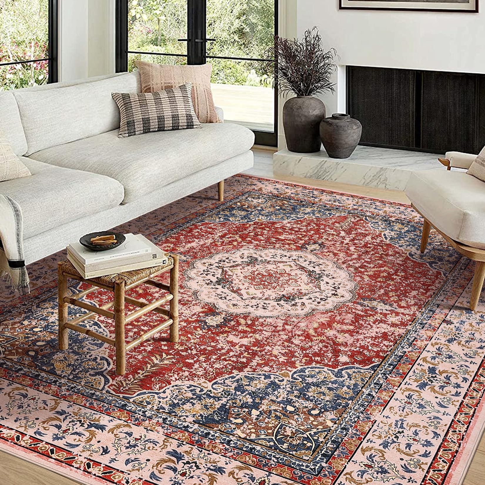 Tappeto vintage boho Garvee 120x170 cm in morbida finta pelle di agnello TPR antiscivolo lavabile per soggiorno, camera da letto, cucina, corridoio, ufficio