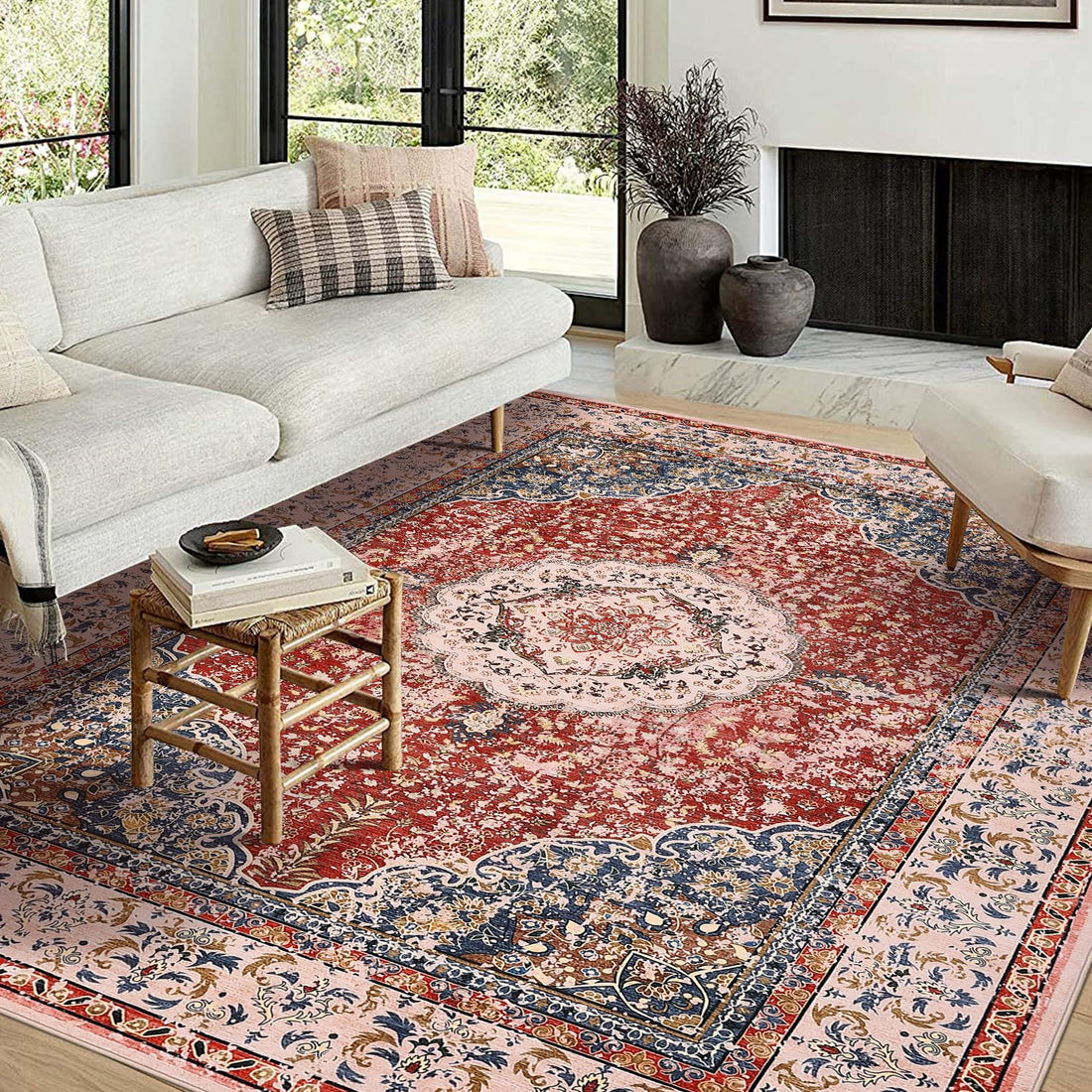 Tappeto Garvee Boho Vintage 160x230 cm Lavabile Morbido Finta Pelle di Agnello Antiscivolo Per Soggiorno Camera da Letto Cucina Ufficio