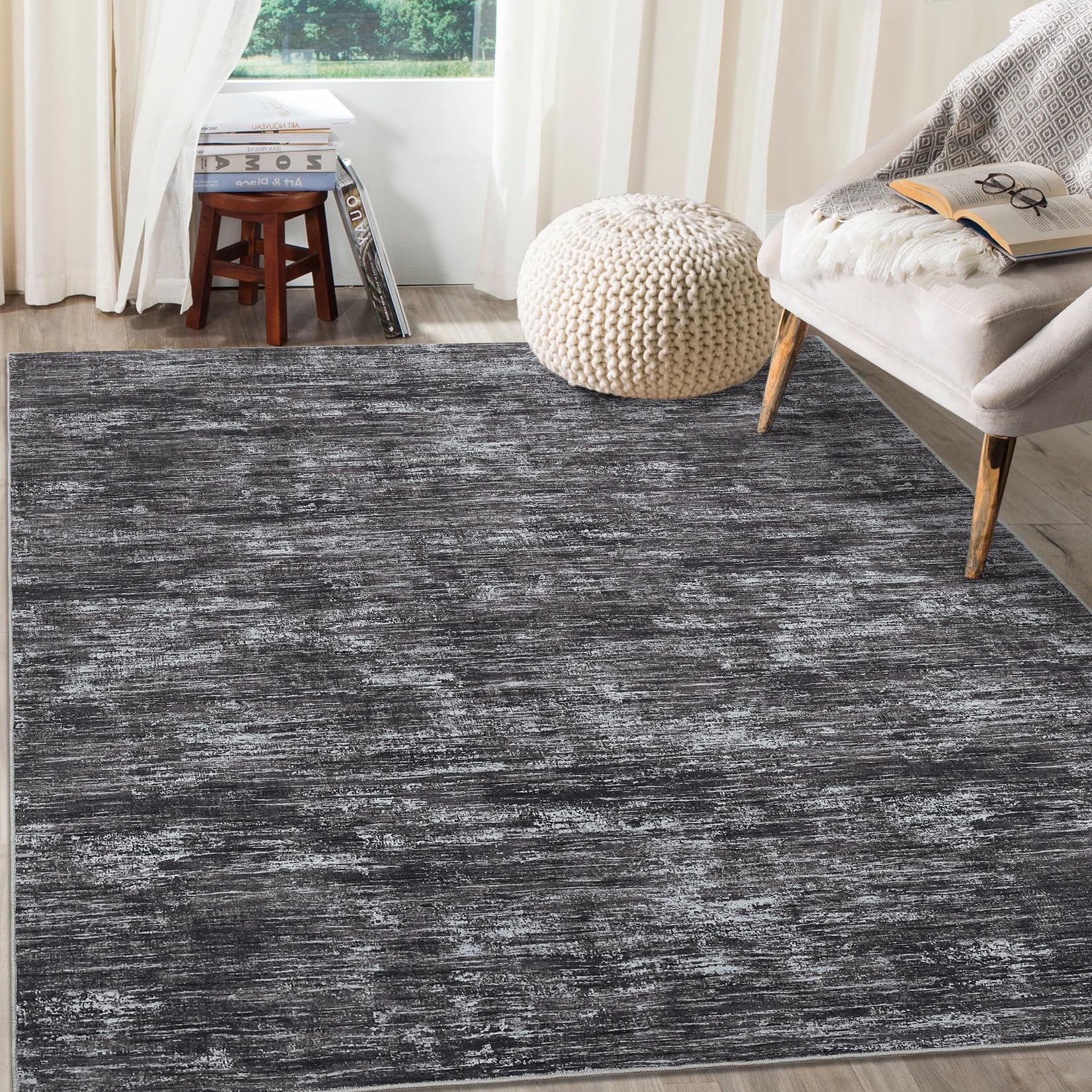 Tappeto moderno Garvee 120x170cm grigio scuro per soggiorno, camera da letto, ufficio, antiscivolo, lavabile