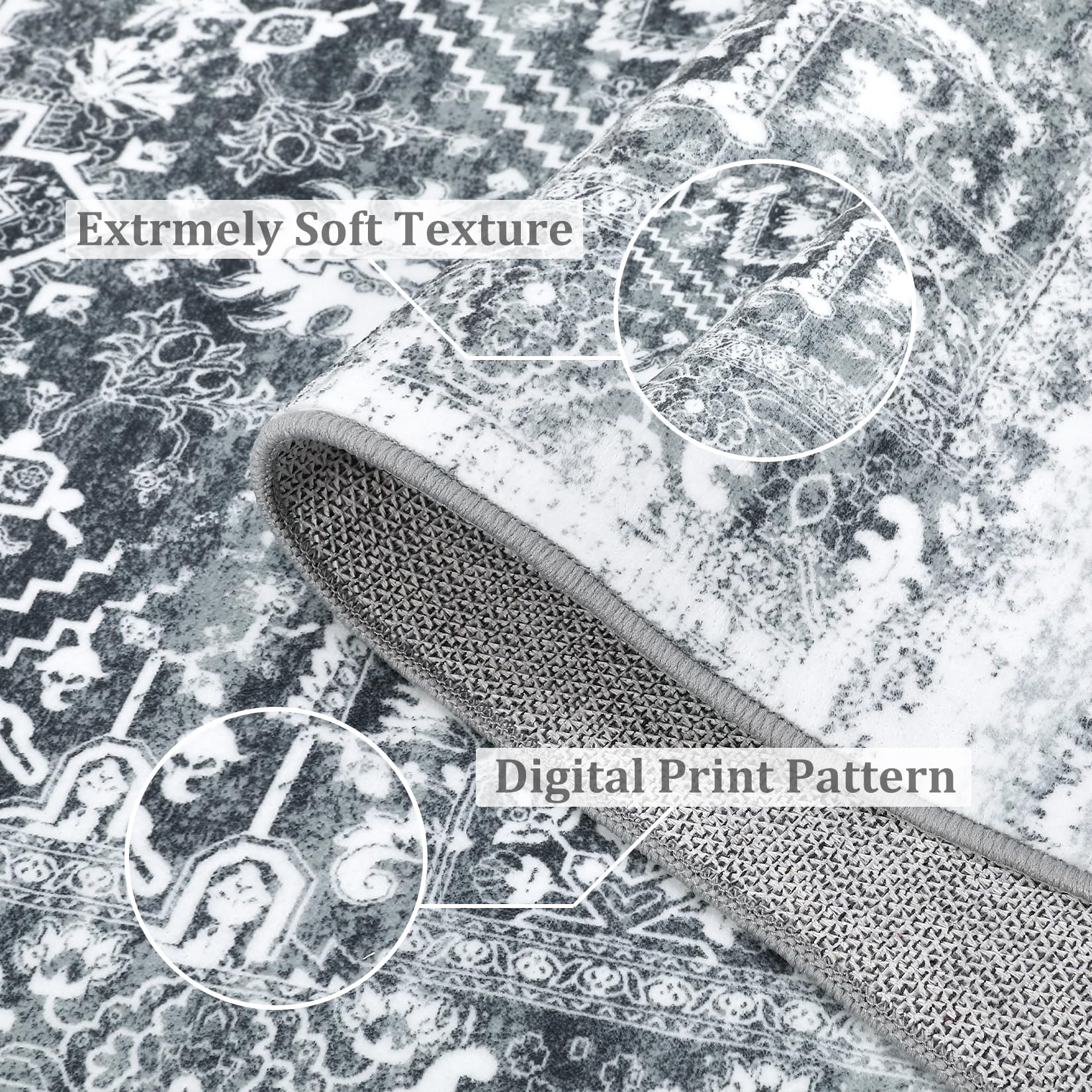 Tappeto Garvee Snowflakes Locket Small Collection 80x150cm Grigio Soggiorno Camera da letto