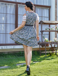 Abito tradizionale Dirndl da donna Garvee, corto con ricami, tre pezzi, Oktoberfest, blu scuro con fiori, taglia 36