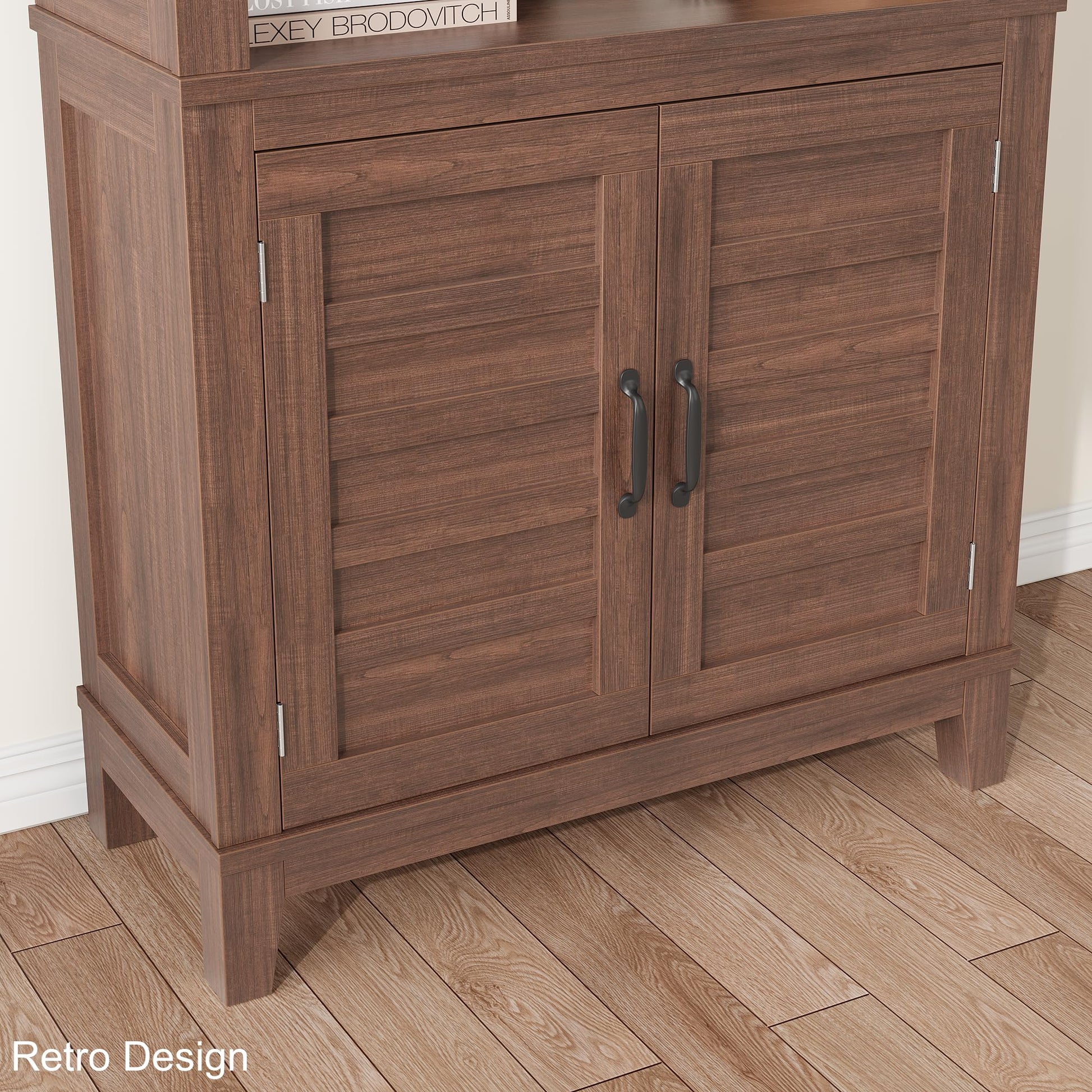 Libreria Garvee Farmhouse da 71" con ante, 5 ripiani, robusto legno MDF, venature del legno retrò, libreria per soggiorno e ufficio