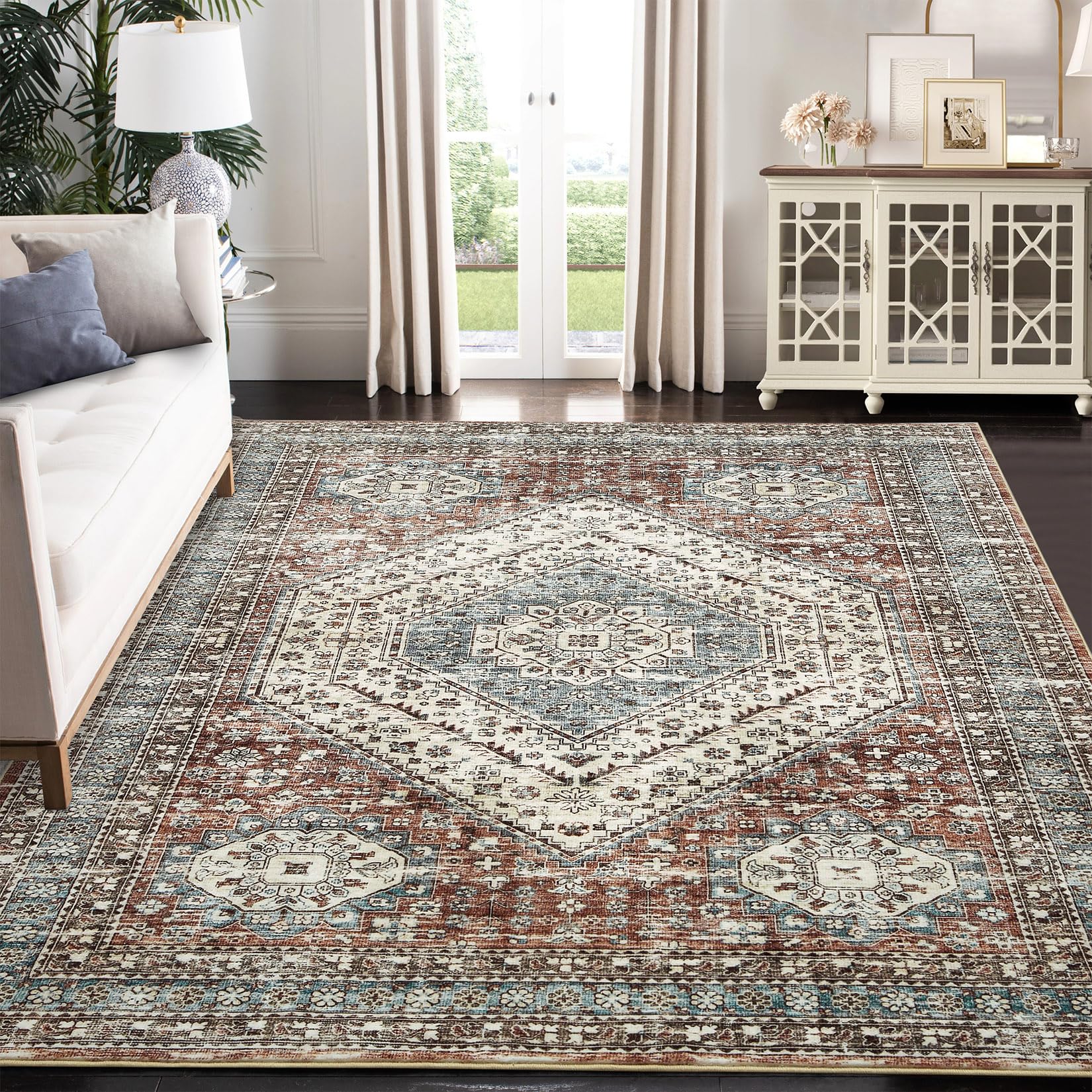 Tappeto persiano-orientale Garvee 160 x 230 cm in poliestere con supporto in TPR, lavabile e antiscivolo per soggiorno
