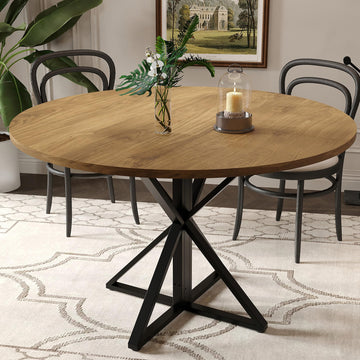 Tavolo da pranzo rotondo Garvee da 119.38 cm con robusta base in metallo per cucina e sala da pranzo, per 4-6 persone, piano in MDF, antigraffio e impermeabile