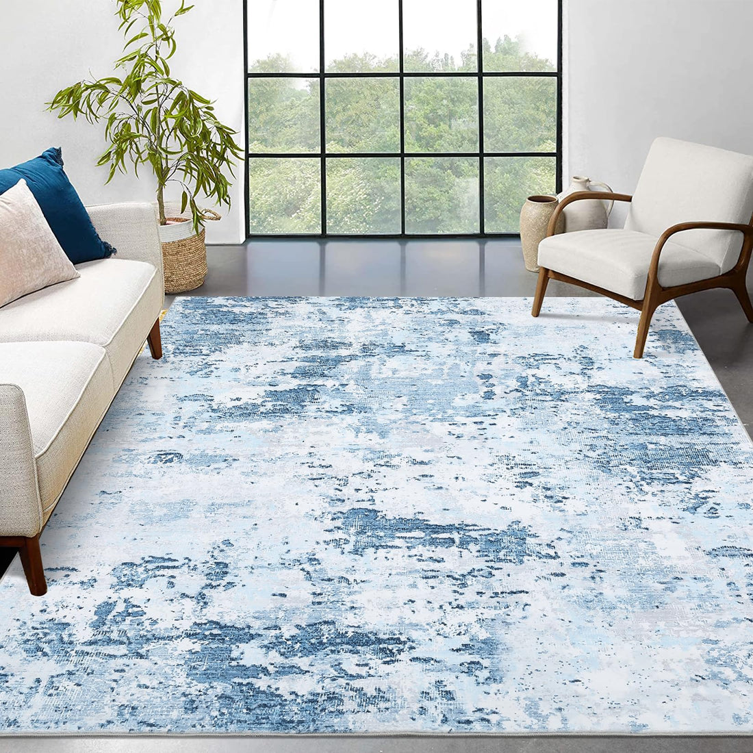 Tappeto moderno astratto Garvee 160 x 230 cm blu a pelo corto per soggiorno antiscivolo