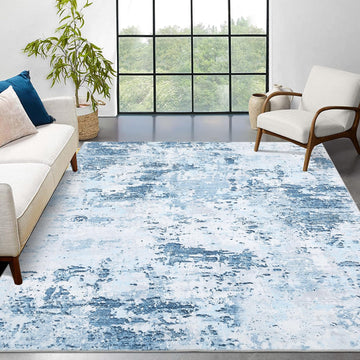 Tappeto moderno astratto Garvee 200 x 290 cm blu a pelo corto per soggiorno antiscivolo
