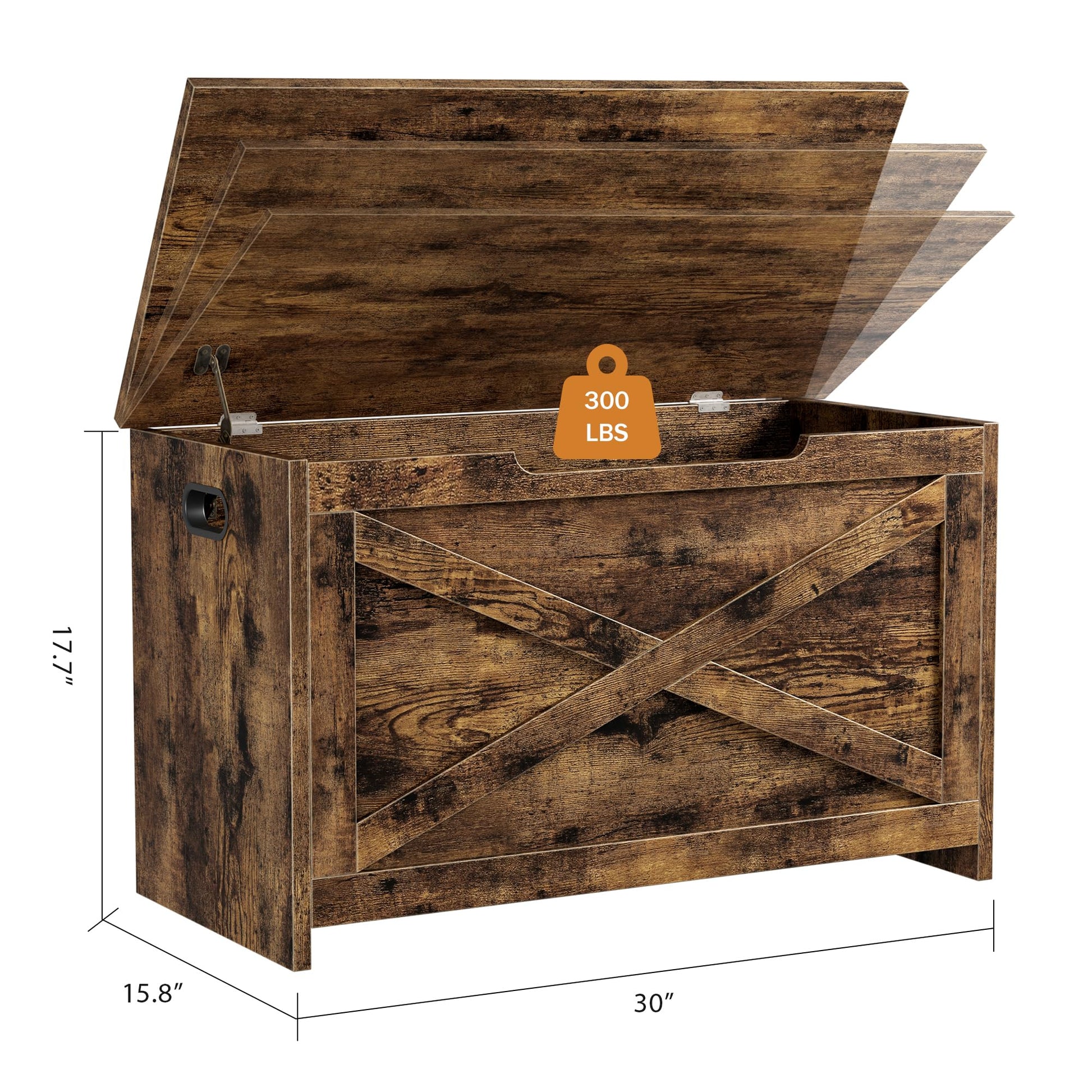 Panca portaoggetti in legno Garvee da 30 pollici con cerniere di sicurezza, grande capacità per soggiorno e camera da letto, robusta, versatile, marrone