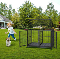 Garvee Trasportino per cani da 48 pollici con ruote, divisorio, robuste serrature, metallo, vassoio rimovibile per cani di piccola e grande taglia, per interni ed esterni, versatile, nero