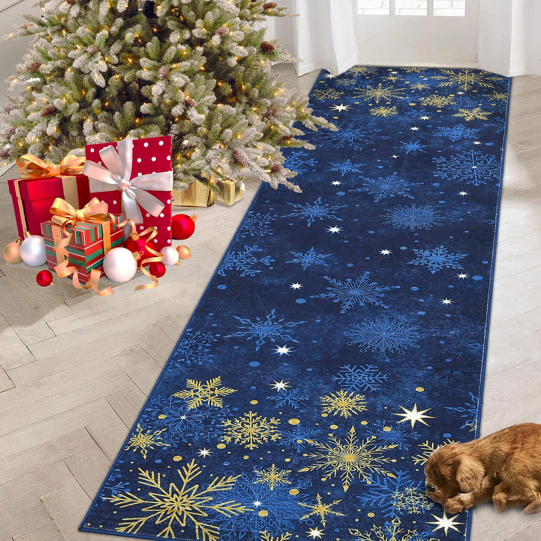 Tappeto natalizio Garvee 80x150 cm blu lavabile antiscivolo decorazione natalizia per soggiorno camera da letto cucina cameretta bambini