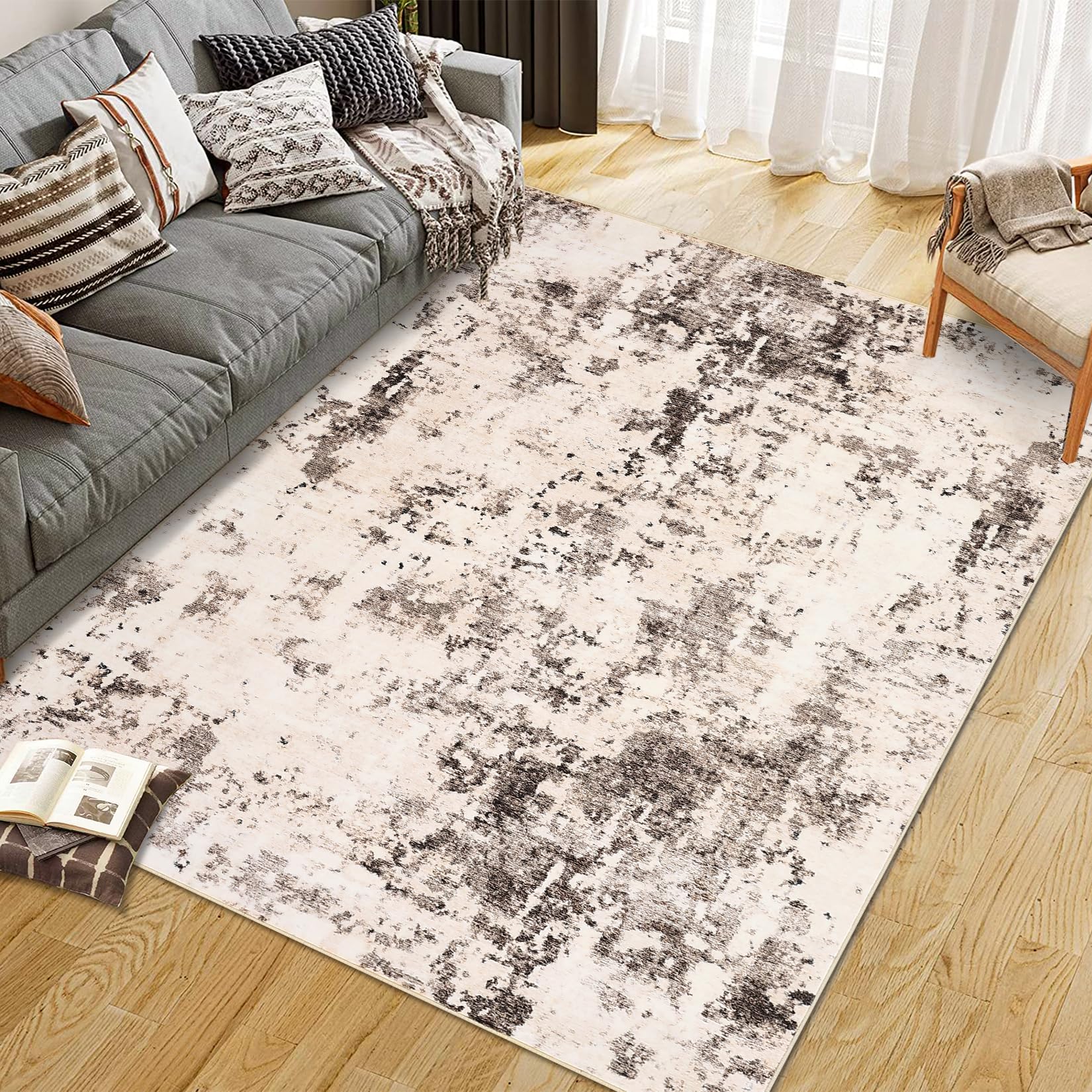 Tappeto astratto Garvee blu/marrone 200x290cm antiscivolo lavabile a pelo corto design moderno soggiorno camera da letto
