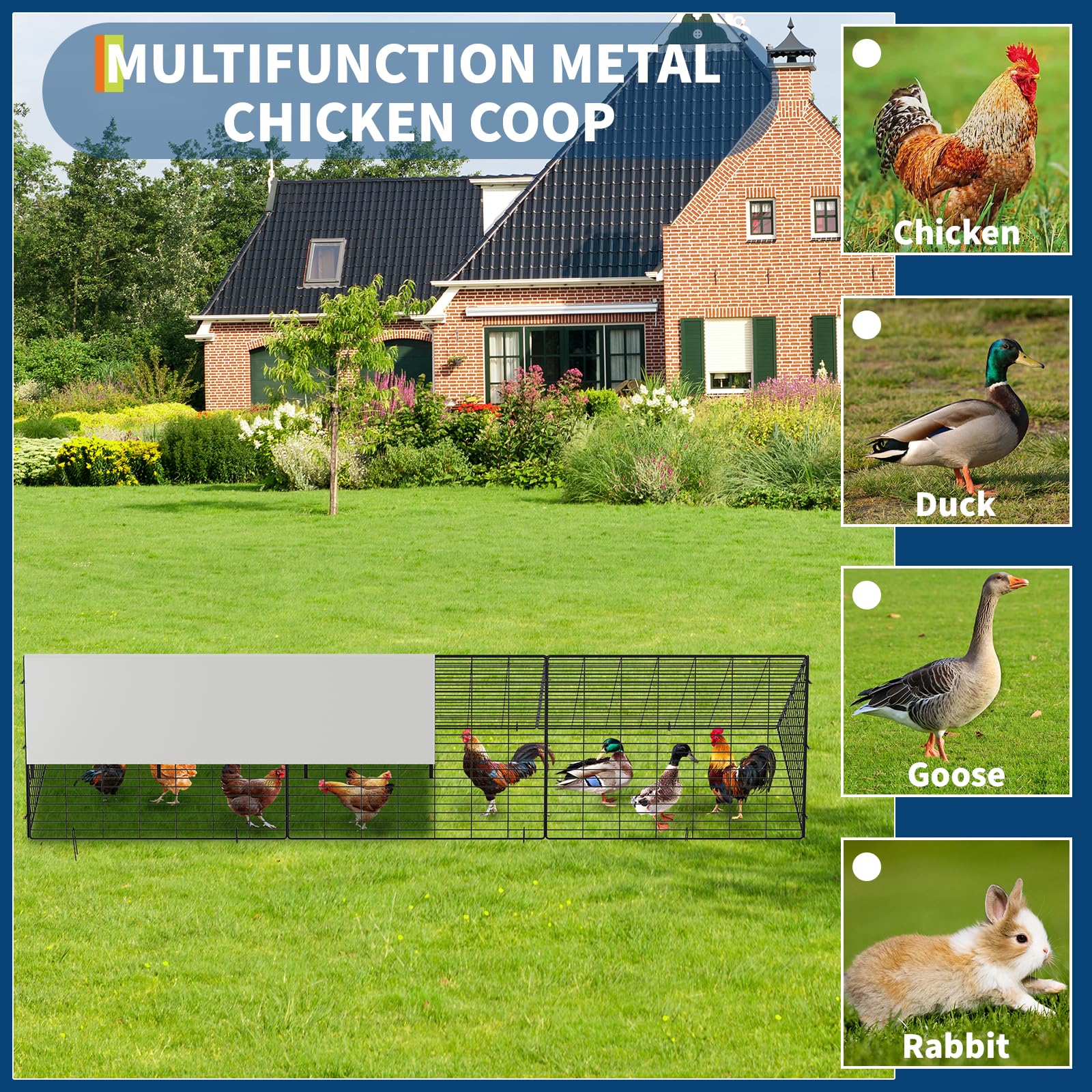 Tunnel per polli in metallo Garvee con protezione UV impermeabile, acciaio robusto, ampio spazio per giardino e fattoria, nero