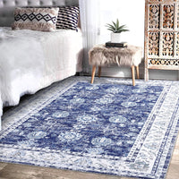 Tappeto orientale Garvee, design vintage, 80x150 cm, blu navy, antiscivolo, a pelo corto, resistente alle macchie, per soggiorno, camera da letto, cucina