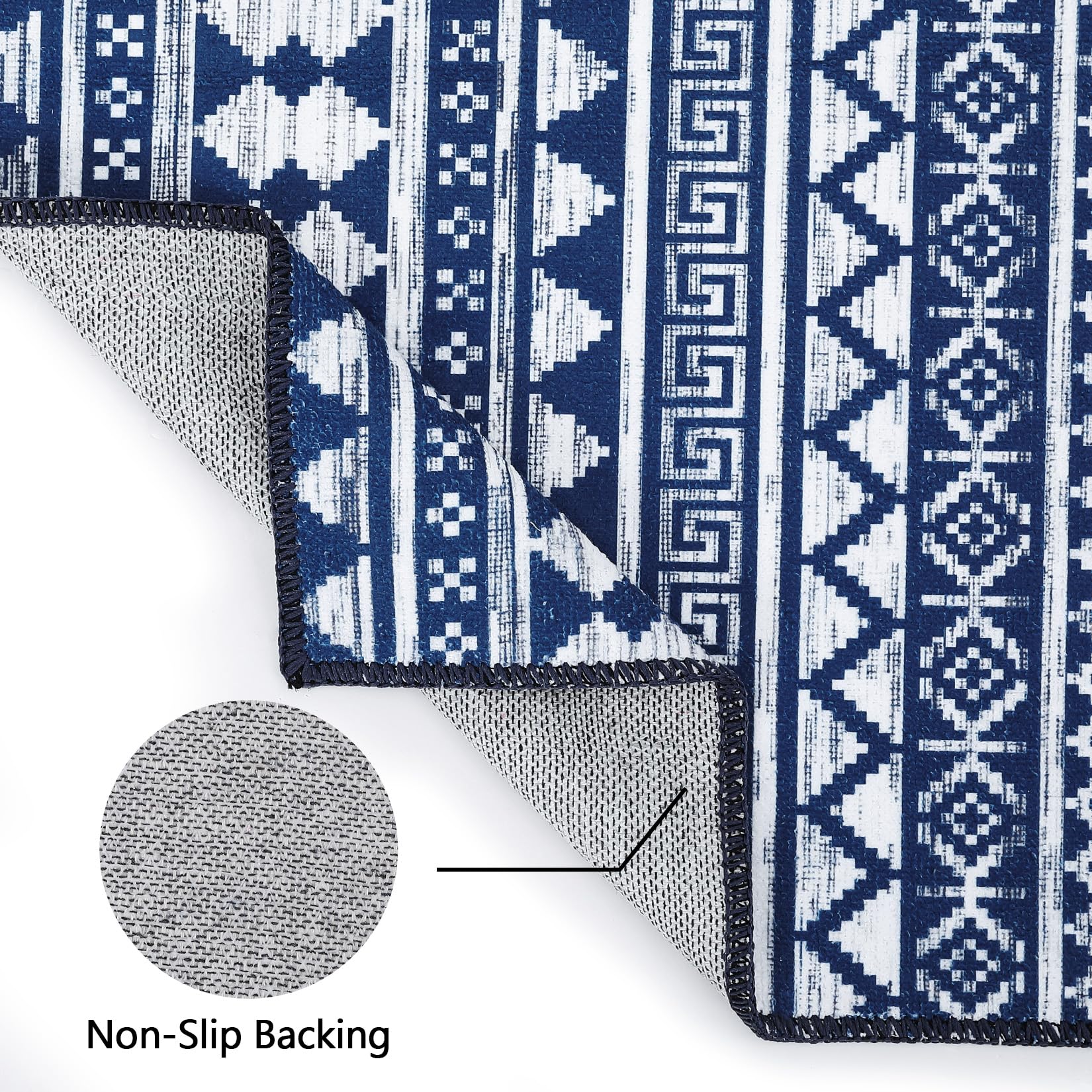 Garvee Teppich Boho Marokkanisch Navy Blau Waschbar Rutschfest Polyester Niedriger Flor 160x230 cm Wohnzimmer Schlafzimmer