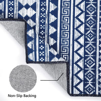 Garvee Teppich Boho Marokkanisch Navy Blau Waschbar Rutschfest Polyester Niedriger Flor 160x230 cm Wohnzimmer Schlafzimmer