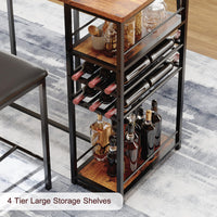 Tavolo da pranzo piccolo Garvee per 2 persone con 4 scomparti portaoggetti, portabicchieri e portabottiglie, struttura in acciaio robusto, design in legno rustico, ideale per piccoli spazi, compatto, marrone