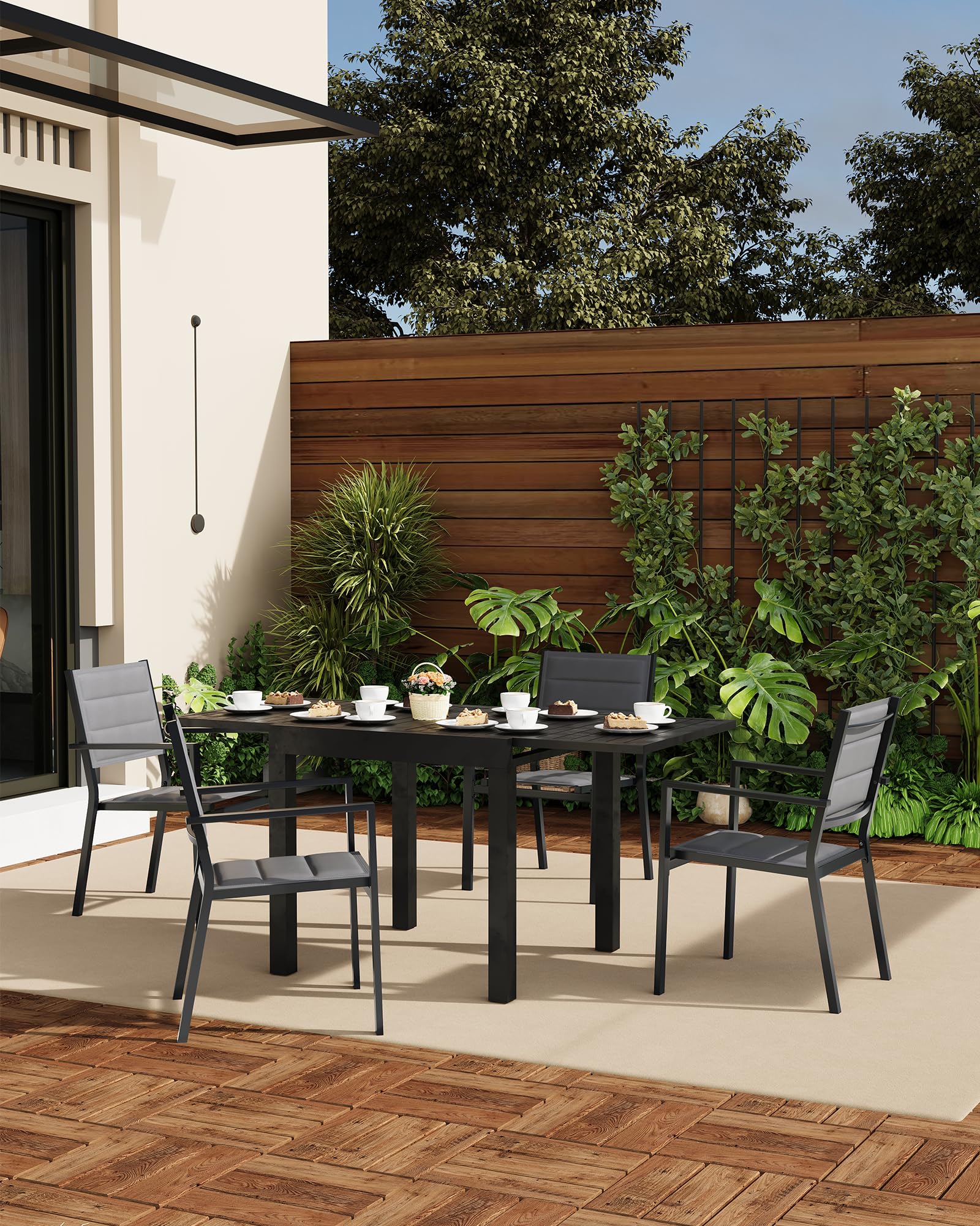 Garvee Set di 4 sedie impilabili in alluminio per patio, giardino e balcone, leggere e resistenti alle intemperie, grigio scuro, design moderno