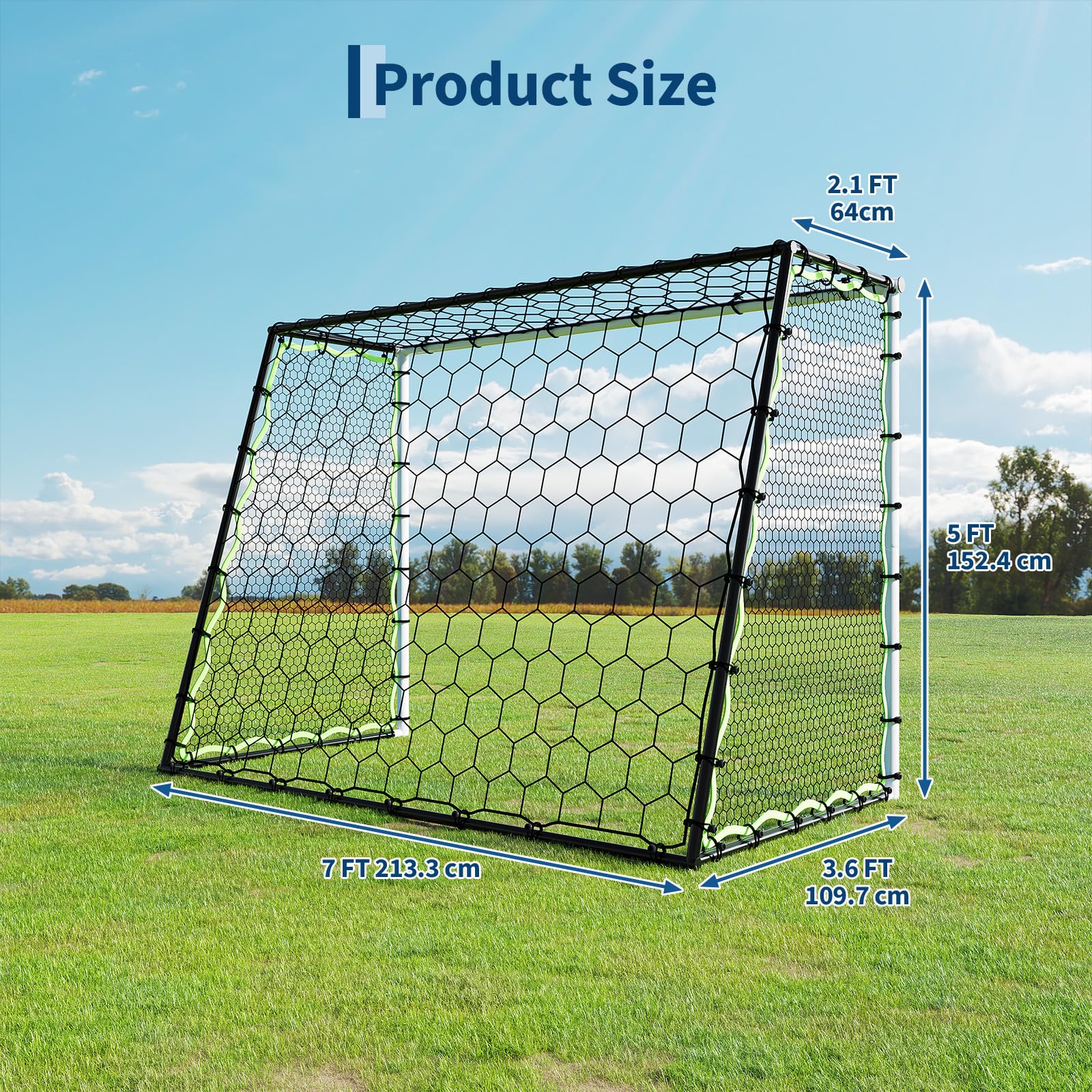 Garvee 3 in 1 Porta da calcio da rimbalzo 7x5 piedi, resistente alle intemperie, struttura in acciaio, rete di rimbalzo per giardino e allenamento, ultra reattiva