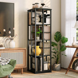 Libreria girevole Garvee, scaffale angolare a 4 ripiani, girevole a 360°, legno e metallo, soggiorno, ufficio, 54 pollici, marrone - marrone