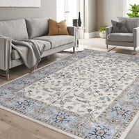 Tappeto lavabile Garvee di ispirazione vintage con motivo floreale classico per soggiorno e camera da letto, 240x340 cm, morbido, antiscivolo, resistente