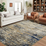 Garvee Tappeto Moderno Rettangolare Blu/Cammello, Resistente Alle Macchie, Lavabile In Lavatrice, Basso Pelo, Antiscivolo, Velluto Morbido, 200x290 cm, Ideale Soggiorno E Corridoio