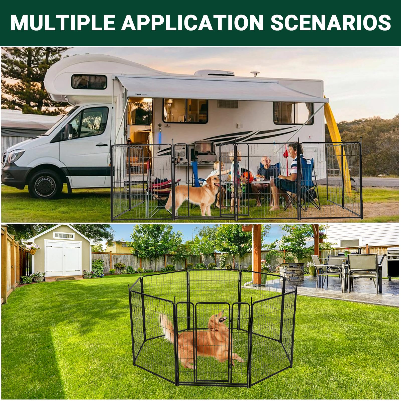 Garvee Dog Playground 40"x21ft Robusta recinzione in metallo con ampio cancello verniciato a polvere per giardino e campeggio portatile