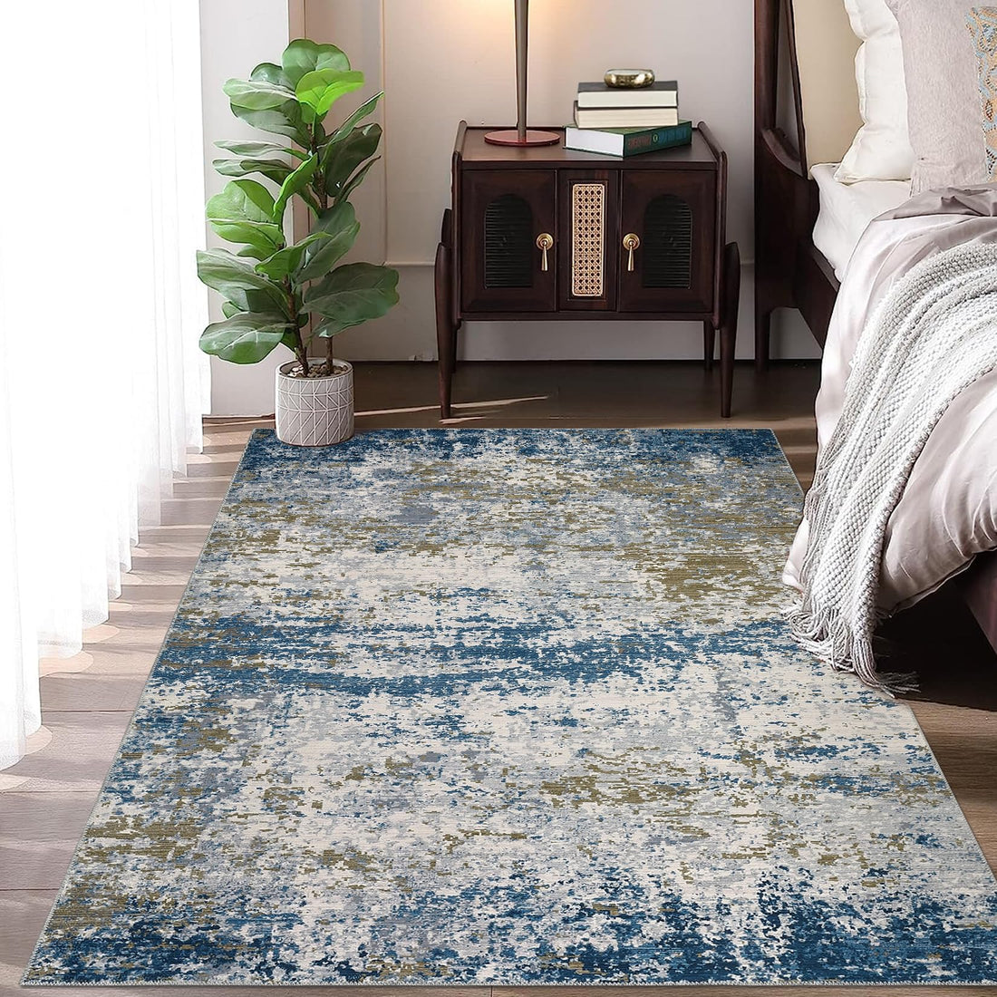 Tappeti astratti Garvee per camera da letto, soggiorno, lavabili, design moderno, tappeto grande per sala da pranzo, arredamento per ufficio, blu 120 x 170 cm
