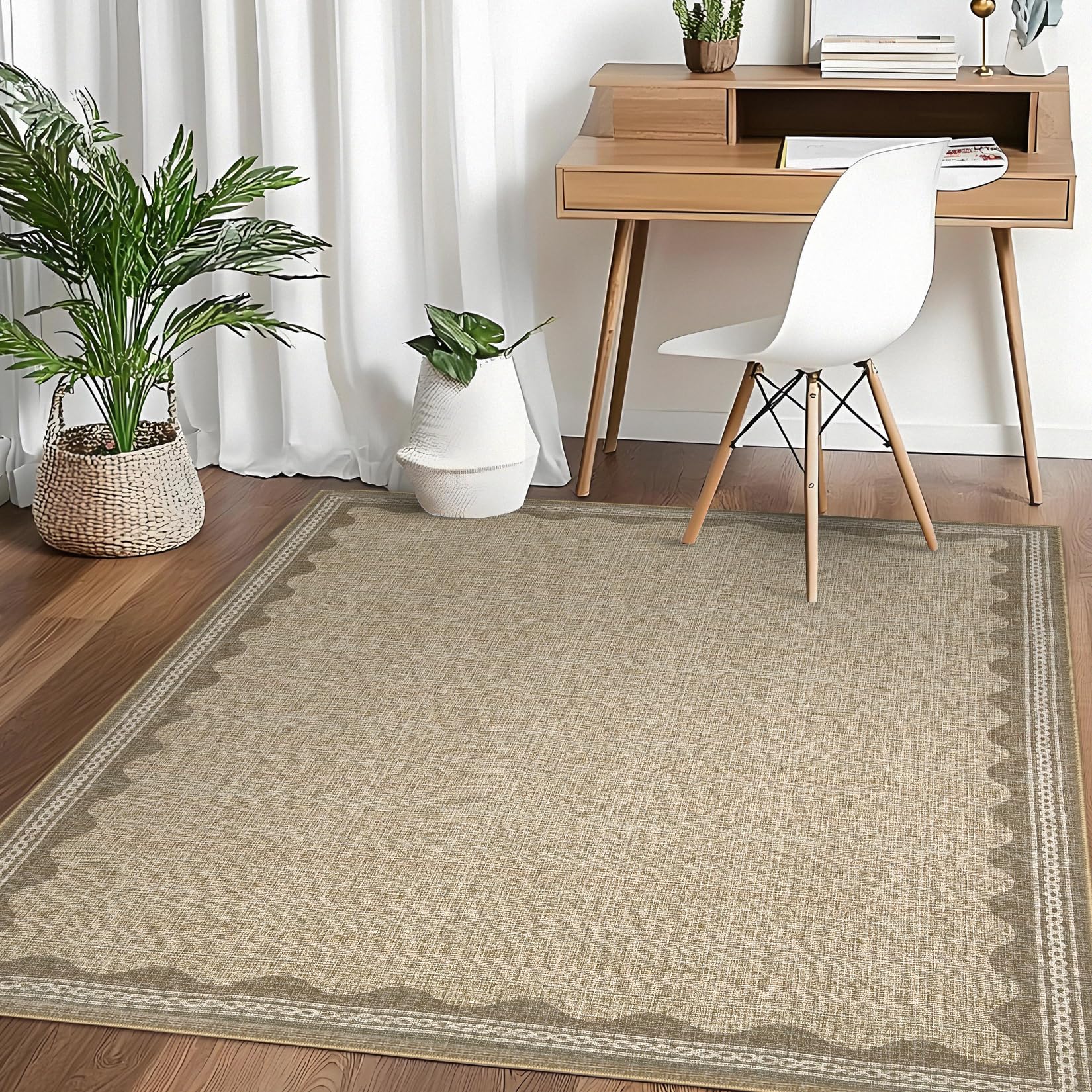 Tappetino lavabile per interni Garvee 80 x 150 cm, tappeto antiscivolo con moderno motivo a onde per soggiorno e camera da letto, colore lino, pelo corto