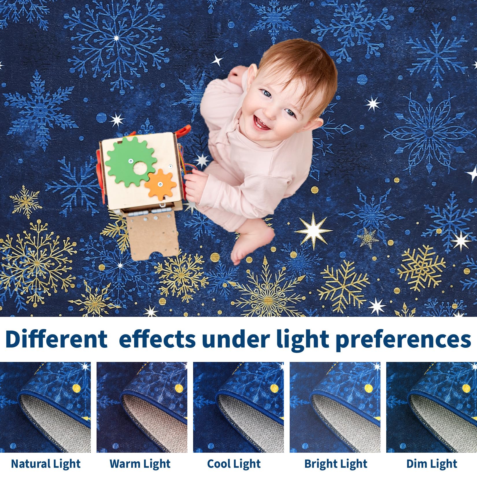 Zerbino decorativo natalizio Garvee 60x100 cm blu, tappeto natalizio antiscivolo e lavabile per cucina, soggiorno, camera da letto, bagno