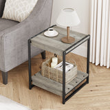 Garvee Tavolino Laterale Industriale in Legno Grigio con 2 Ripiani, Metallo, Vintage, 50 cmP x 45,5 cmL x 60,7 cmA - Grigio