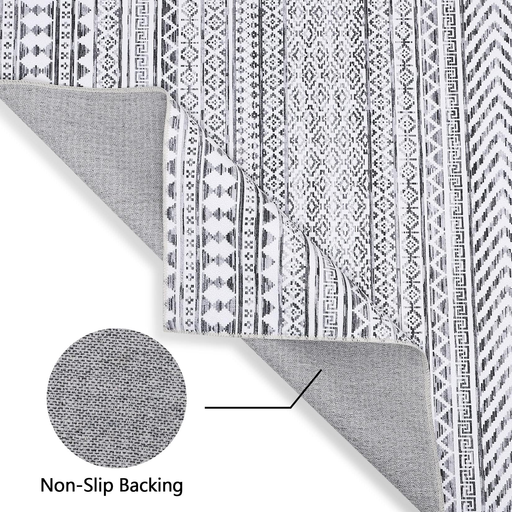 Tappeto GARVEE Boho Moroccan 200x290cm Grigio, idrorepellente, a pelo corto, resistente all'olio e alle macchie, lavabile, soggiorno e camera da letto