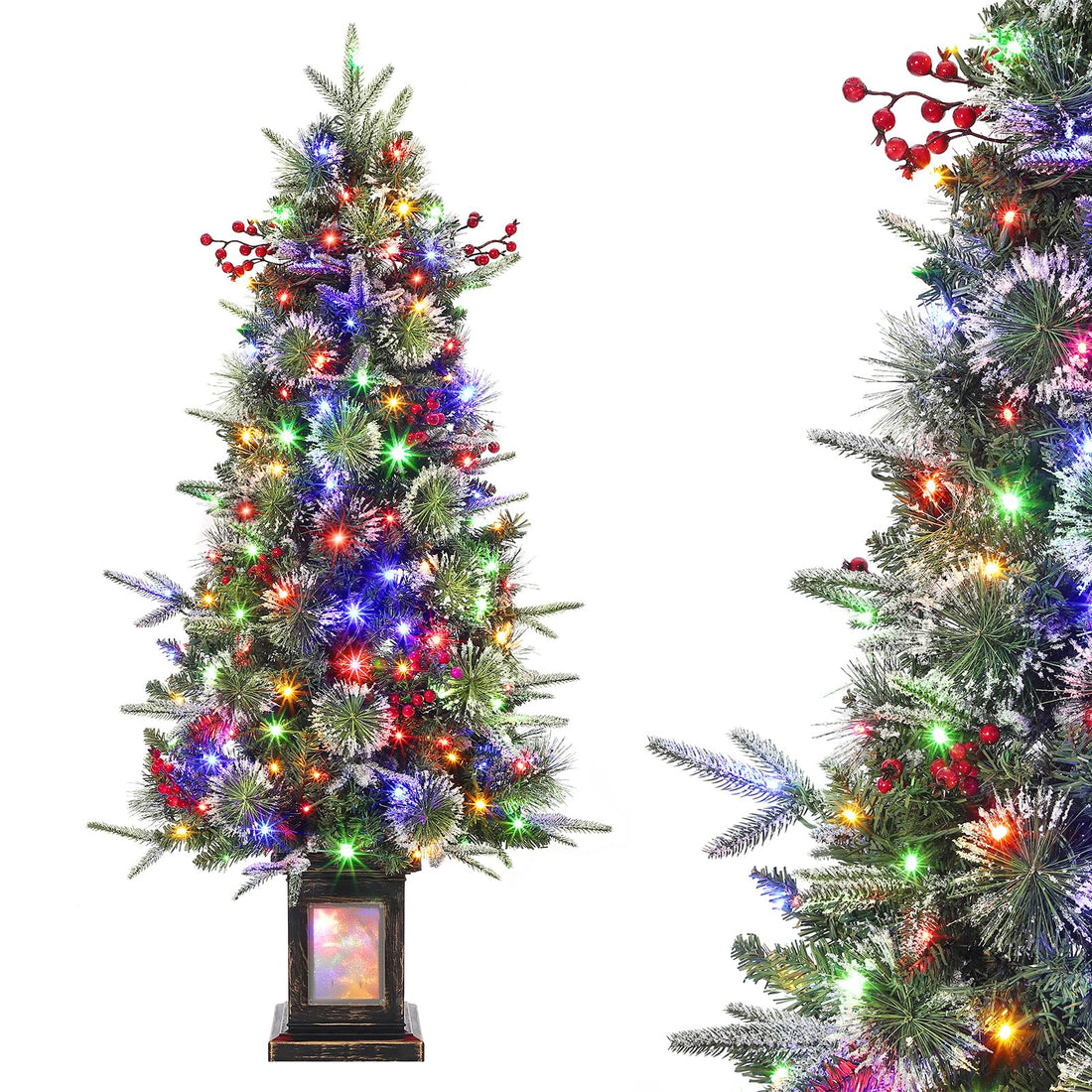 Albero di Natale artificiale Garvee, 1 pezzo - 4 piedi, 150 LED (bianco caldo e multicolore), 8 modalità di luce, base trasparente, fibra ottica