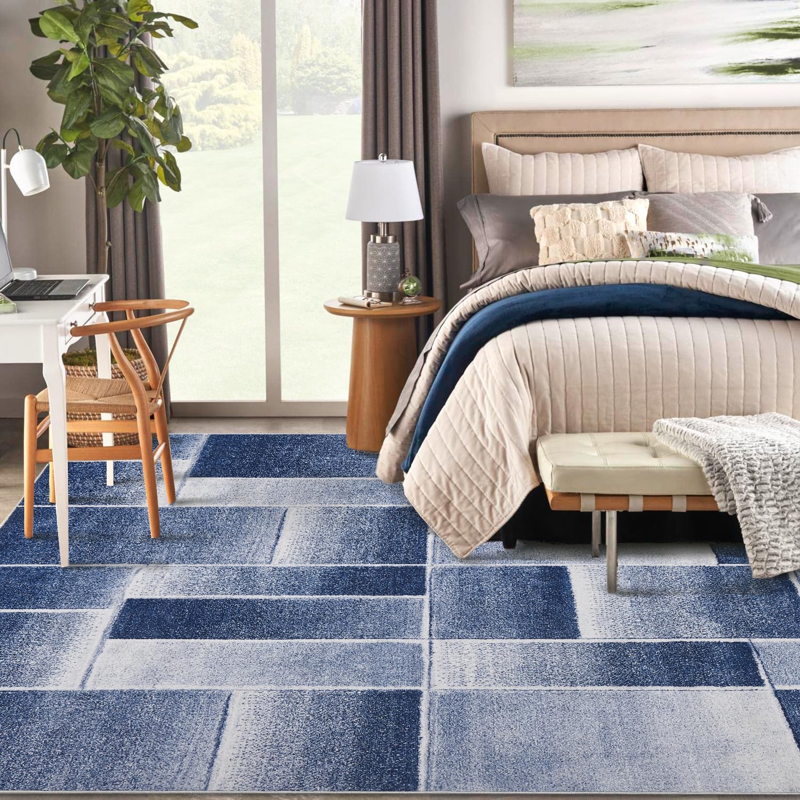 Tappeto geometrico moderno Garvee blu 120x170 lavabile a pelo corto antiscivolo per soggiorno, camera da letto, cucina, cameretta dei bambini, corridoio, sala da pranzo