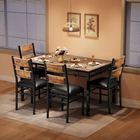 Set da pranzo Garvee per 4 persone con protezioni angolari, sedie in PU, struttura in acciaio, piano in legno, marrone retrò, salvaspazio, per cucina e appartamento