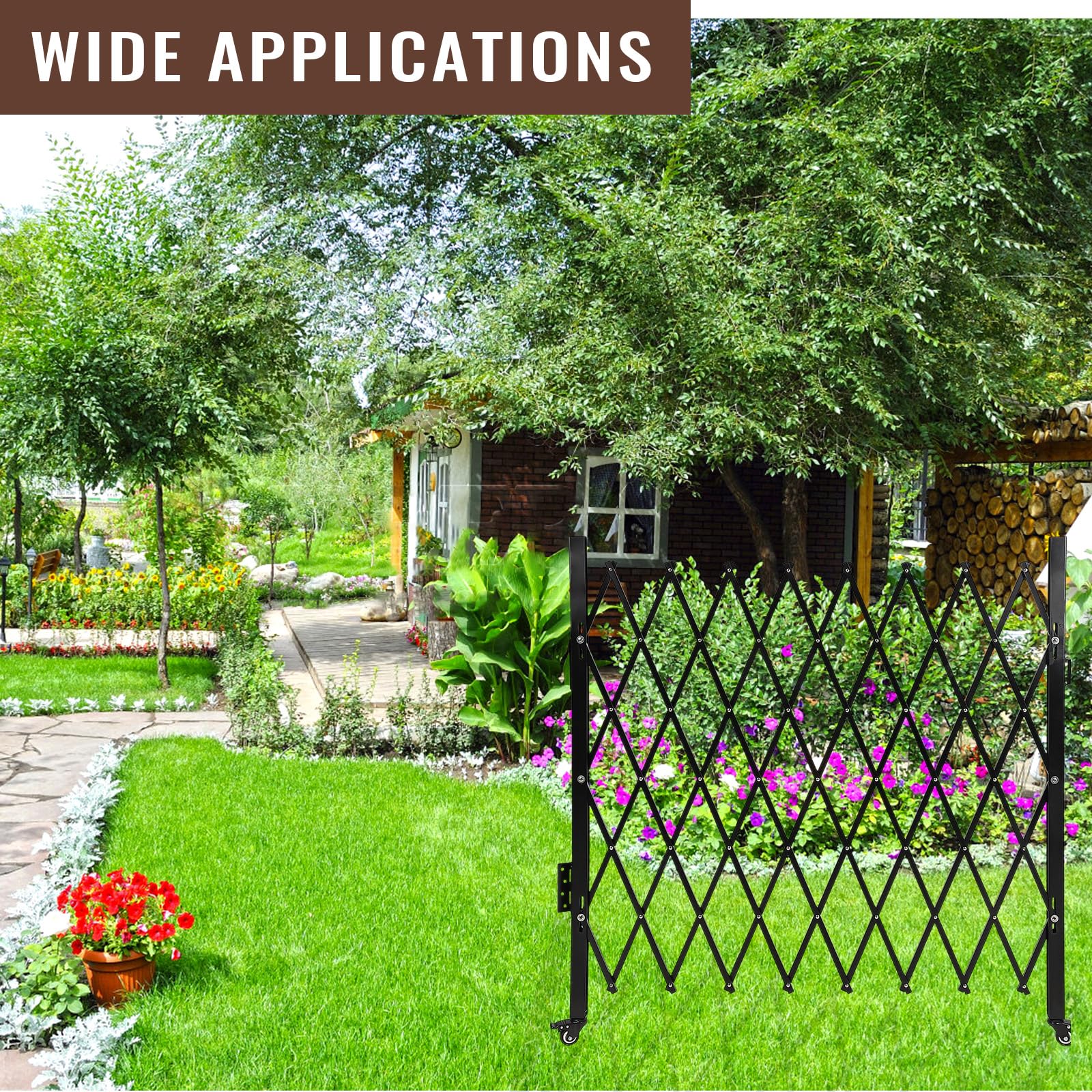 Garvee Cancello di sicurezza pieghevole singolo in acciaio con ruote per giardino e vialetto 50"H x 43"W Resistente alle intemperie
