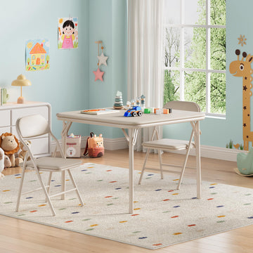 Set tavolo e sedie pieghevoli per bambini Garvee da 3 pezzi, pieghevole, sicuro, in similpelle, antiruggine, per sala giochi e asilo