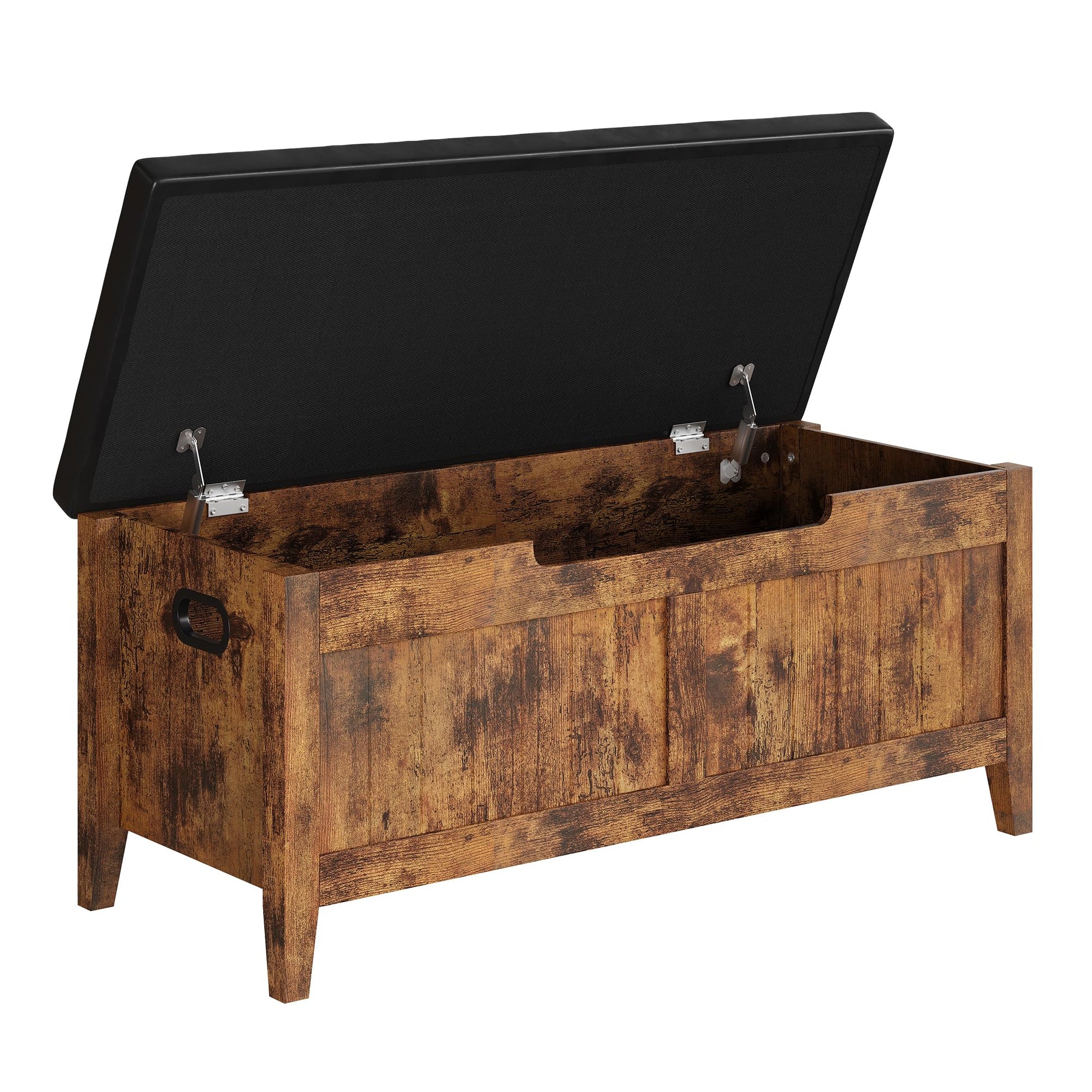 Panca contenitore Garvee in legno con cerniere di sicurezza, seduta imbottita, maniglie ergonomiche per soggiorno e camera da letto, 39,4" marrone