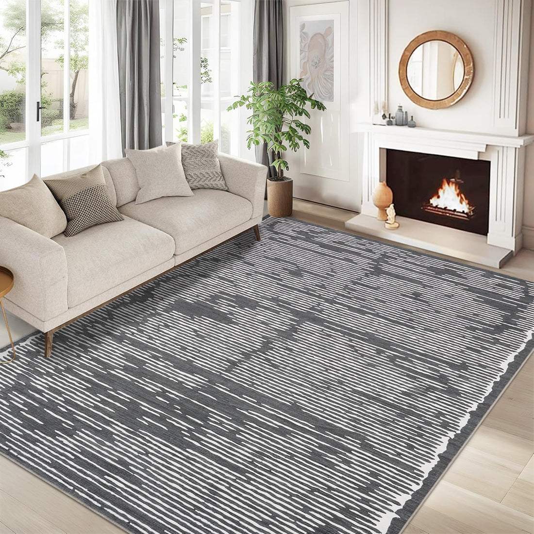 Tappeto a pelo corto Garvee 160x230cm nero per soggiorno camera da letto, soffice e morbido, antiscivolo, motivo a linee minimaliste