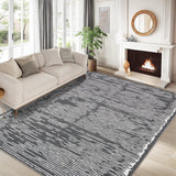 Tappeto a pelo corto Garvee 160x230cm nero per soggiorno camera da letto, soffice e morbido, antiscivolo, motivo a linee minimaliste - Grigio scuro