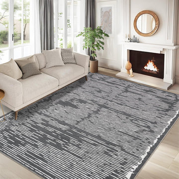 Tappeto a pelo corto Garvee 160x230cm nero per soggiorno camera da letto, soffice e morbido, antiscivolo, motivo a linee minimaliste