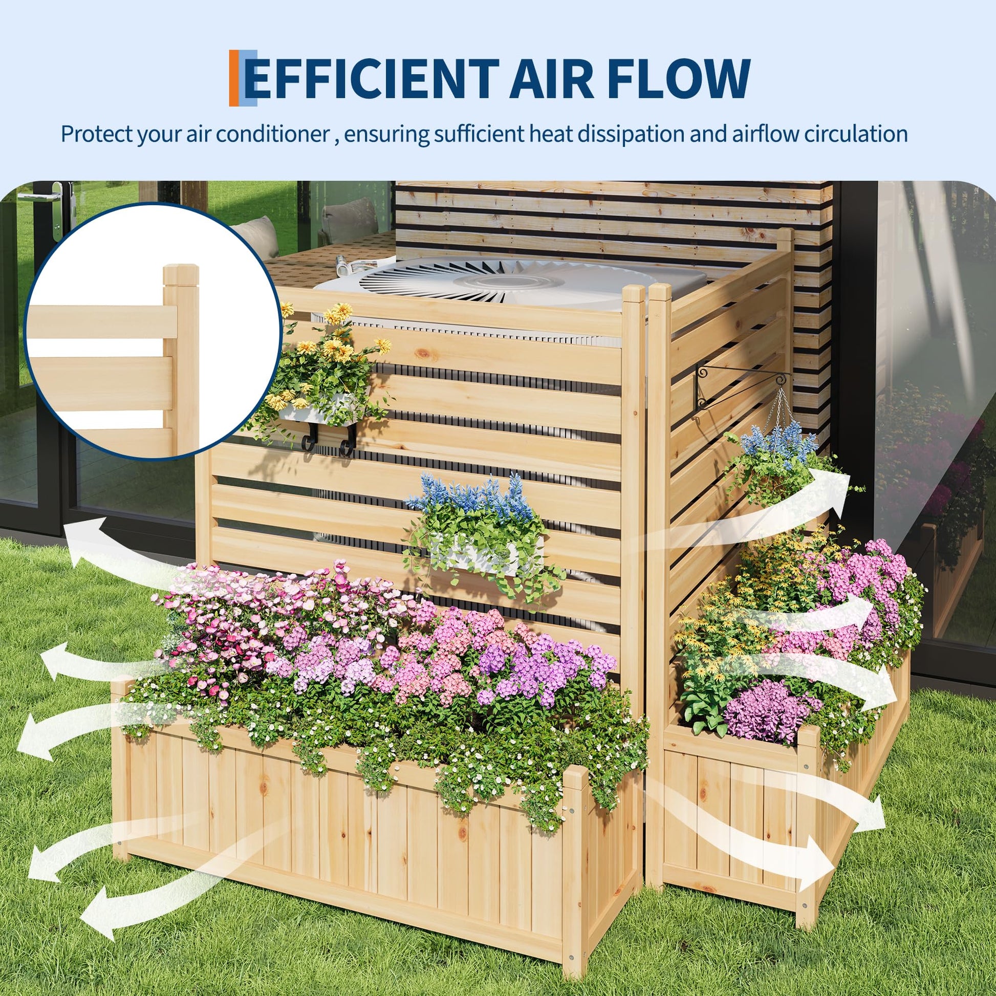 Garvee Recinzione per la privacy da esterno 22x40 pollici in legno con 2 pannelli e fioriera per giardino e terrazza, resistente alle intemperie, stabile e indipendente, legno naturale marrone