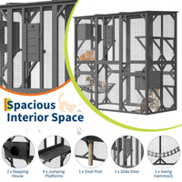 Recinto per gatti Garvee da 70'' con accesso tramite finestra, tetto resistente alle intemperie, tiragraffi, struttura in legno, piattaforme multiple, grigio, per uso esterno