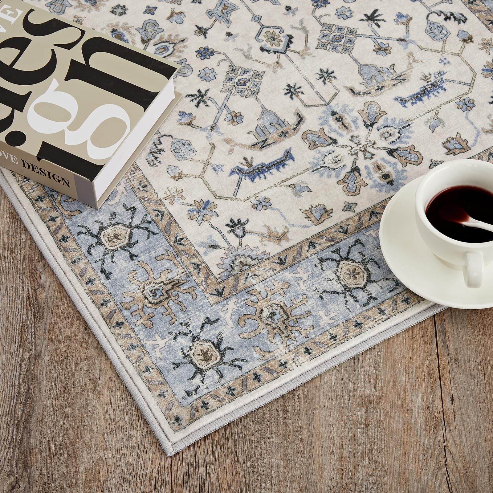 Tappeto lavabile Garvee di ispirazione vintage con motivo floreale classico per soggiorno e camera da letto, 240x340 cm, morbido, antiscivolo, resistente