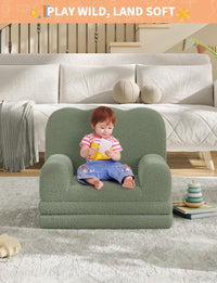 Divano e chaise longue pieghevole 2 in 1 Garvee Kids Couch, schiuma, morbido Sherpa, motivo a onde verdi, sala giochi, leggero, base antiscivolo